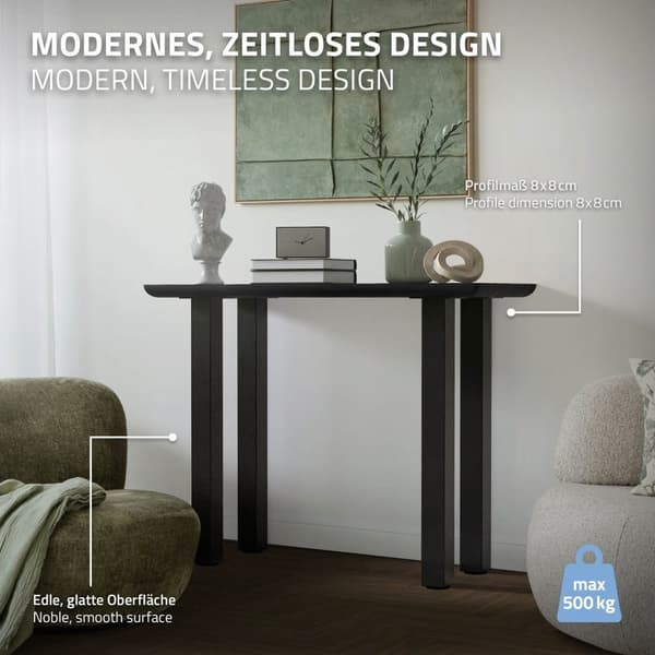 ML-Design set med 4 bordsben I-Design 90 cm, mörkgrå, industriellt utseende, pulverlackerat stål, profil 8x8 cm, höj- och sänkbara möbelben, möbelben