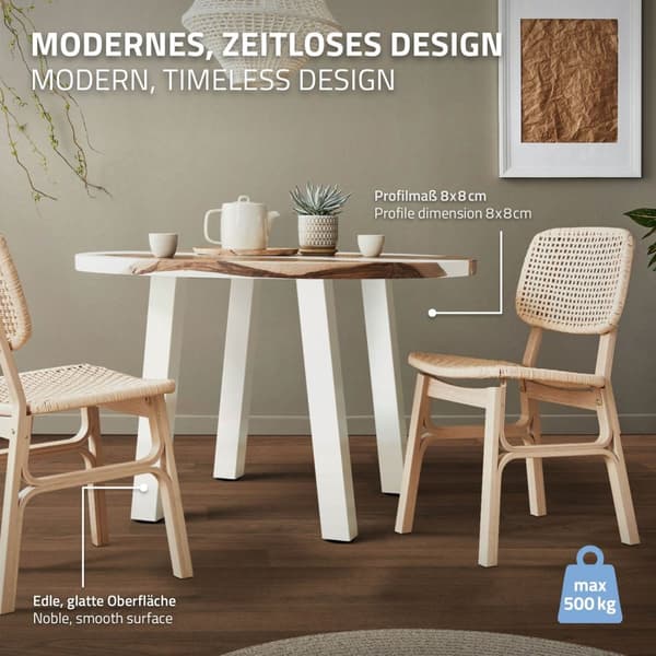 ML-Design set om 4 bordsben vinklade 72 cm, vit blank, tillverkade av pulverlackerat stål, kantiga, profil 8x8 cm, I-form, möbelben metall 96°