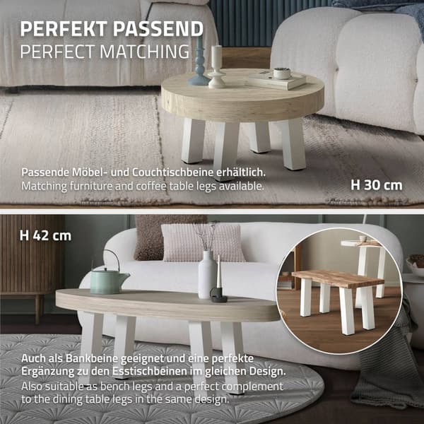 ML-Design set om 4 bordsben vinklade 72 cm, vit blank, tillverkade av pulverlackerat stål, kantiga, profil 8x8 cm, I-form, möbelben metall 96°