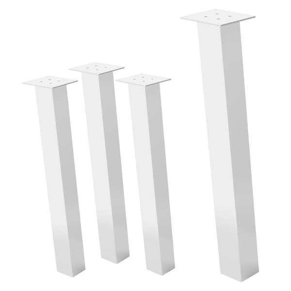 ML-Design set om 4 bordsben vinklade 72 cm, vit blank, tillverkade av pulverlackerat stål, kantiga, profil 8x8 cm, I-form, möbelben metall 96°