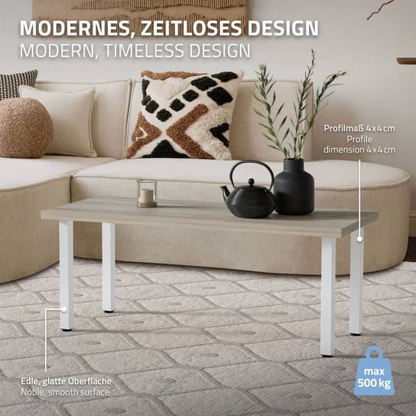 ML-Design set med 4 bordsben I-Design 42 cm, blank vit, av pulverlackerat stål, kantig, fyrkantig profil 4x4 cm, höjdjusterbara möbelben 1-4 cm,