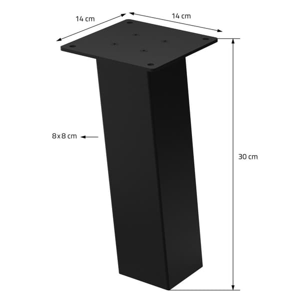 ML-Design sæt med 4 bordben vinklet H:30 cm, blank sort, fremstillet af pulverlakeret stål, vinkelformet, profil 8x8 cm, I-form, møbelben metal 96°