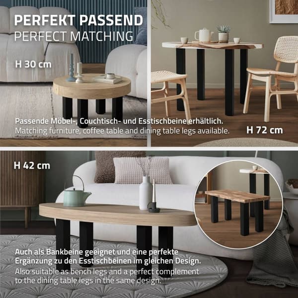 ML-Design set med 4 bordsben I-Design 90 cm, blank svart, pulverlackerat stål, kantiga, profil 8x8 cm, höjdjusterbara möbelben 1-4 cm, möbelben för