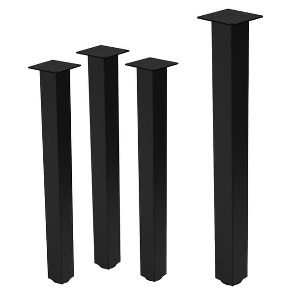 ML-Design set med 4 bordsben I-Design 90 cm, blank svart, pulverlackerat stål, kantiga, profil 8x8 cm, höjdjusterbara möbelben 1-4 cm, möbelben för