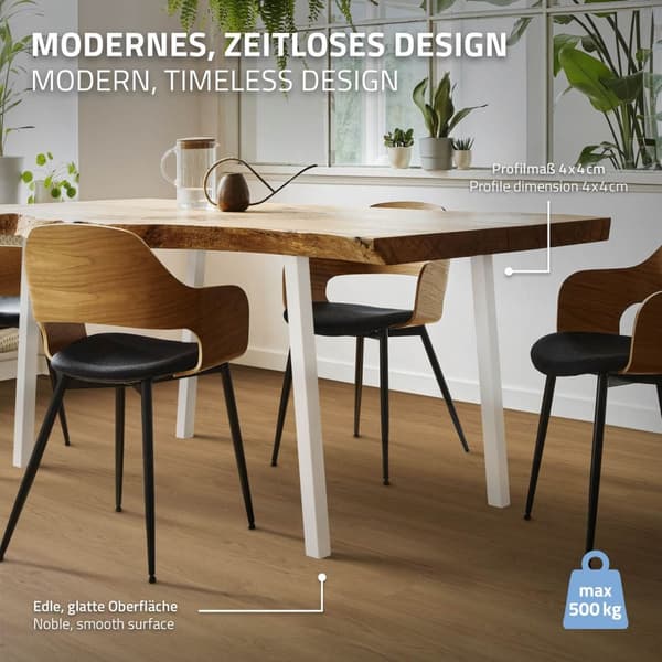 ML-Design set om 4 bordsben vinklade 72 cm, vit blank, tillverkade av pulverlackerat stål, kantiga, profil 4x4 cm, I-form, möbelben metall 96°