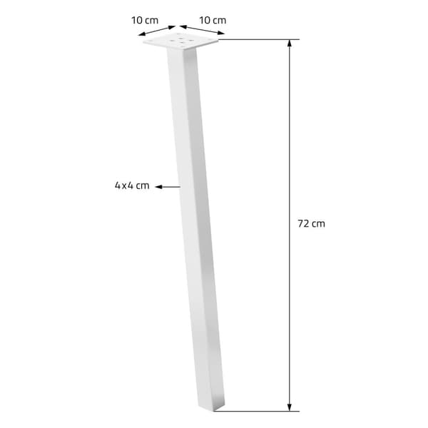 ML-Design set om 4 bordsben vinklade 72 cm, vit blank, tillverkade av pulverlackerat stål, kantiga, profil 4x4 cm, I-form, möbelben metall 96°