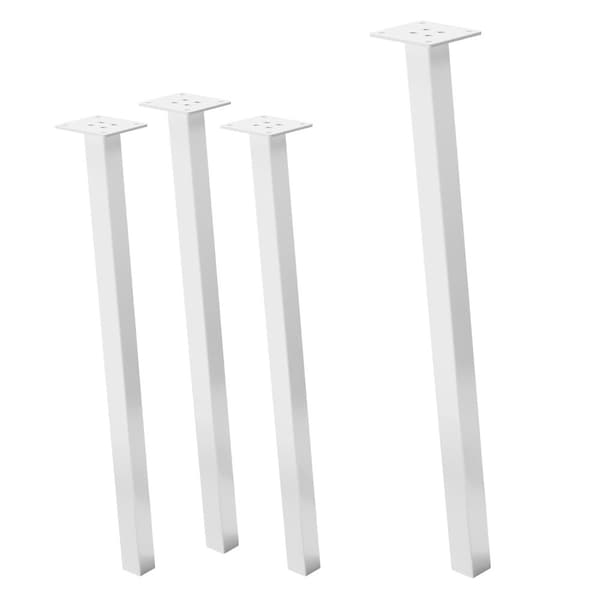 ML-Design set om 4 bordsben vinklade 72 cm, vit blank, tillverkade av pulverlackerat stål, kantiga, profil 4x4 cm, I-form, möbelben metall 96°