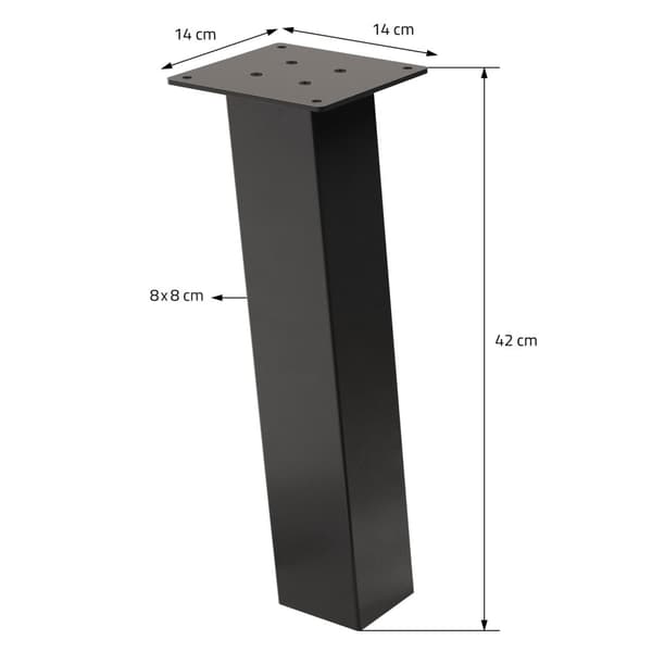 ML-Design set med 4 bordsben vinklade H:42 cm, mörkgrå, industriell look, pulverlackerat stål, profil 8x8 cm, I-form, möbelben metall 96° lutning,