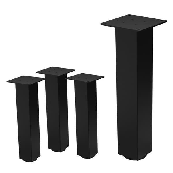 ML-Design set med 4 bordsben I-Design 42 cm, blank svart, av pulverlackerat stål, kantiga, profil 8x8 cm, höjdjusterbara möbelben 1-4 cm, möbelben