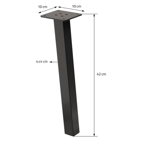 ML-Design set med 4 bordsben vinklade 42 cm, mörkgrå look industriell, tillverkad av pulverlackerat stål, profil 4x4cm, I-form, möbelben metall 96°