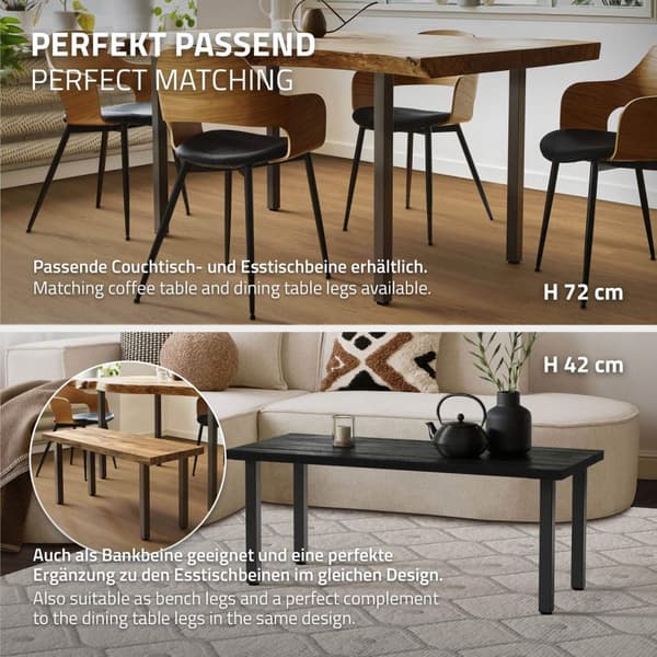 ML-Design sæt med 4 bordben I-Design 30 cm, mørkegrå, industrielt look, pulverlakeret stål, kantet, profil 4x4cm, højdejusterbare møbelben 1-4 cm,