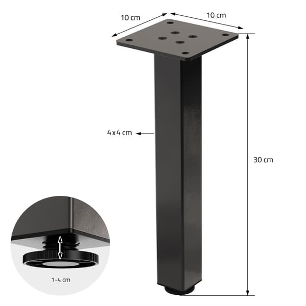 ML-Design sæt med 4 bordben I-Design 30 cm, mørkegrå, industrielt look, pulverlakeret stål, kantet, profil 4x4cm, højdejusterbare møbelben 1-4 cm,