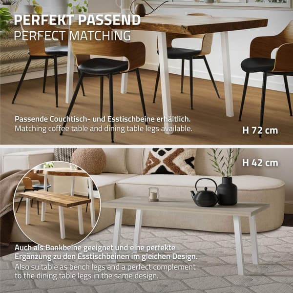 ML-Design sæt med 4 bordben vinklet H:30 cm, hvid blank, fremstillet af pulverlakeret stål, kantet, profil 4x4 cm, I-form, møbelben metal 96°
