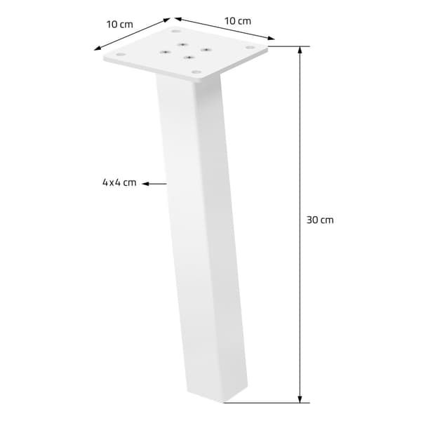 ML-Design sæt med 4 bordben vinklet H:30 cm, hvid blank, fremstillet af pulverlakeret stål, kantet, profil 4x4 cm, I-form, møbelben metal 96°