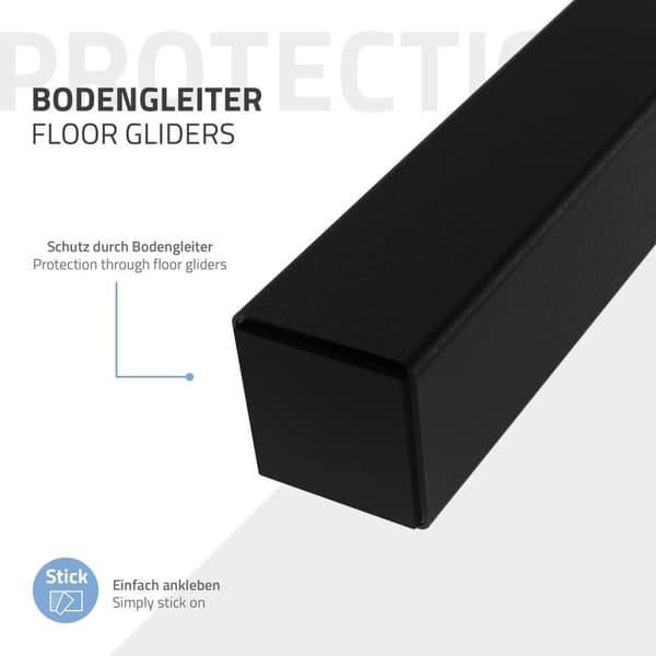 ML-Design set med 4 bordsben vinklade 72 cm, blank svart, tillverkade av pulverlackerat stål, kantiga, profil 4x4 cm, I-form, möbelben metall 96°