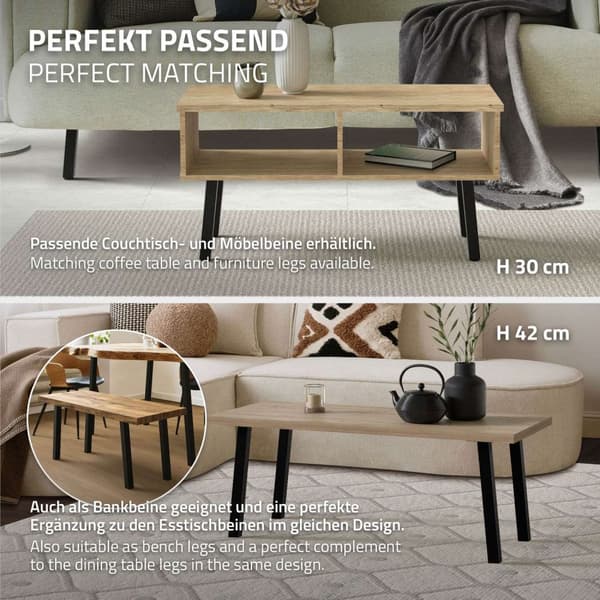 ML-Design set med 4 bordsben vinklade 72 cm, blank svart, tillverkade av pulverlackerat stål, kantiga, profil 4x4 cm, I-form, möbelben metall 96°