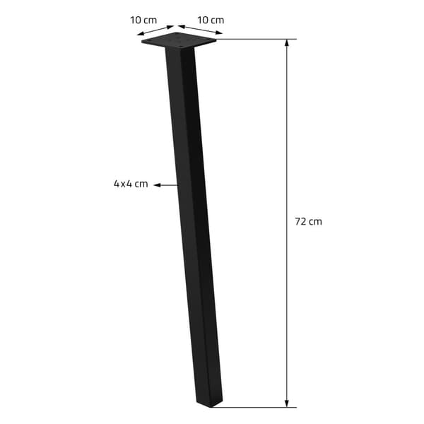 ML-Design set med 4 bordsben vinklade 72 cm, blank svart, tillverkade av pulverlackerat stål, kantiga, profil 4x4 cm, I-form, möbelben metall 96°