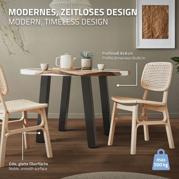 ML-Design set med 4 bordsben vinklade H:72 cm, mörkgrå, industriell look, pulverlackerat stål, profil 8x8 cm, I-form, möbelben metall 96° lutning,