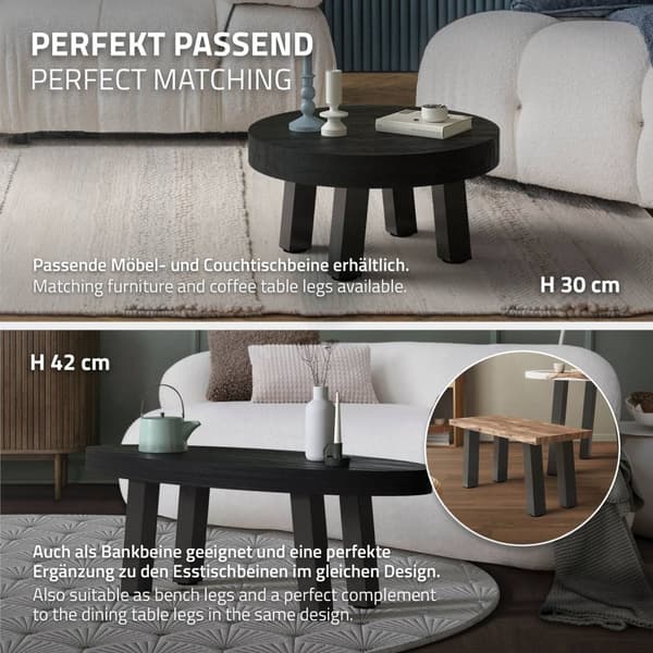 ML-Design set med 4 bordsben vinklade H:72 cm, mörkgrå, industriell look, pulverlackerat stål, profil 8x8 cm, I-form, möbelben metall 96° lutning,