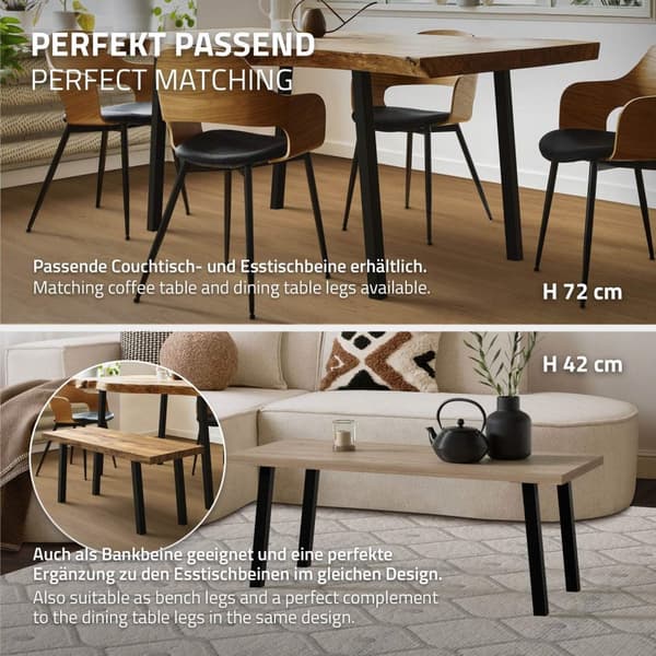 ML-Design set om 4 bordsben vinklade H:30 cm, blank svart, tillverkade av pulverlackerat stål, kantiga, profil 4x4 cm, I-form, möbelben metall 96°