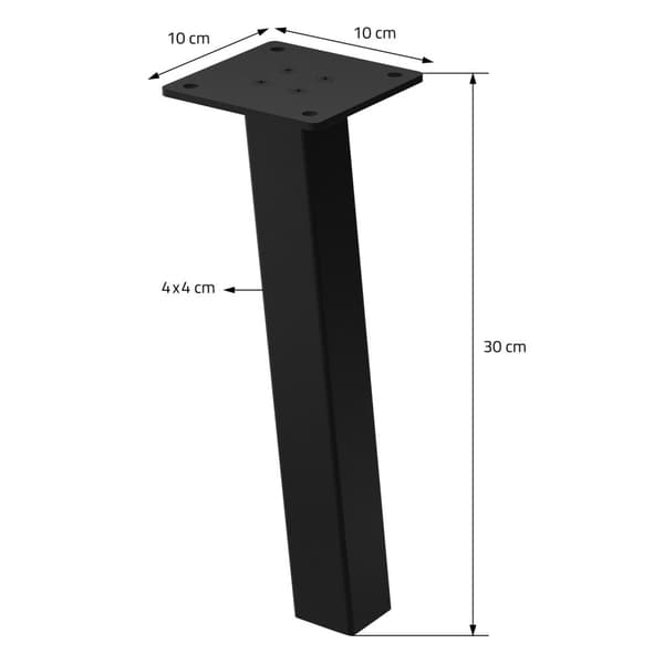 ML-Design set om 4 bordsben vinklade H:30 cm, blank svart, tillverkade av pulverlackerat stål, kantiga, profil 4x4 cm, I-form, möbelben metall 96°