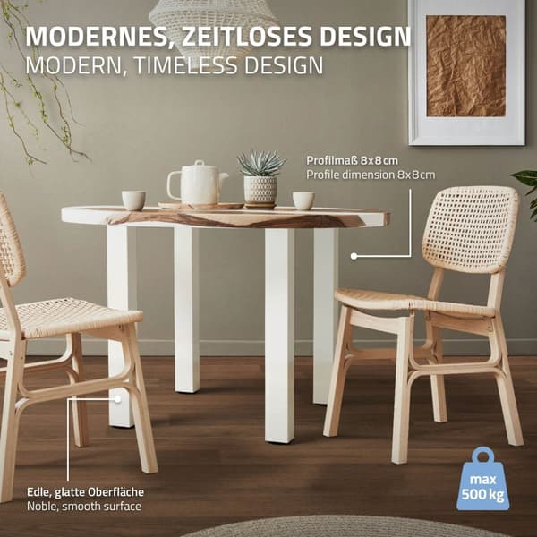 ML-Design 4 pöydänjalkaa I-Design 72 cm, kiiltävä valkoinen, jauhemaalattua terästä, kulmikas, profiili 8x8 cm, korkeussäädettävät kalustejalat 1-4