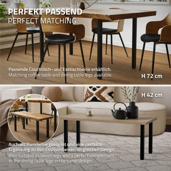 ML-Design set med 4 bordsben I-Design 30 cm, blank svart, av pulverlackerat stål, kantiga, profil 4x4 cm, höjdjusterbara möbelben 1-4 cm, möbelben