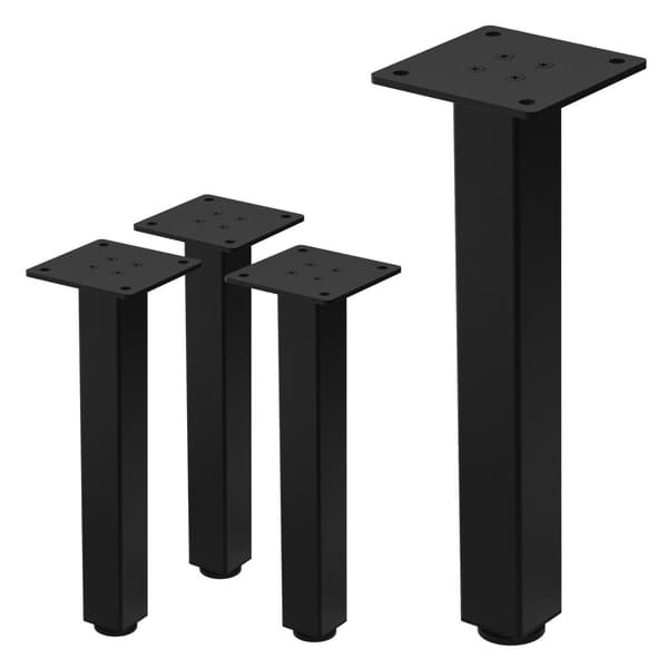 ML-Design set med 4 bordsben I-Design 30 cm, blank svart, av pulverlackerat stål, kantiga, profil 4x4 cm, höjdjusterbara möbelben 1-4 cm, möbelben