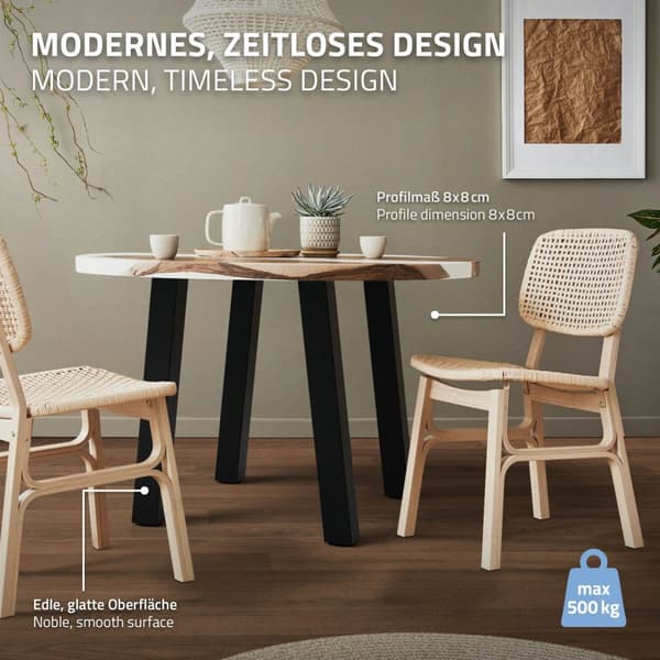 ML-Design sæt med 4 bordben vinklet 72 cm, blank sort, fremstillet af pulverlakeret stål, kantet, profil 8x8 cm, I-form, møbelben metal 96° hældning,