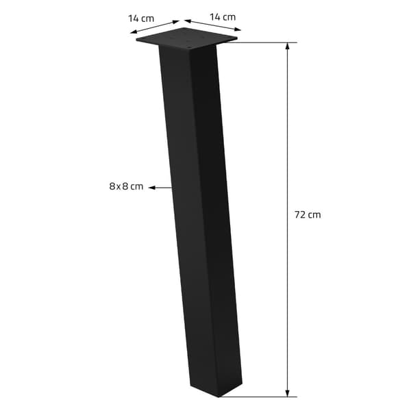 ML-Design sæt med 4 bordben vinklet 72 cm, blank sort, fremstillet af pulverlakeret stål, kantet, profil 8x8 cm, I-form, møbelben metal 96° hældning,