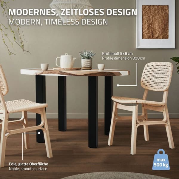 ML-Design sæt med 4 bordben I-Design 72 cm, blank sort, fremstillet af pulverlakeret stål, kantet, profil 8x8 cm, højdejusterbare møbelben 1-4 cm,