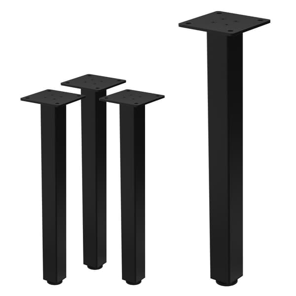 ML-Design set med 4 bordsben I-Design 42 cm, blank svart, tillverkad av pulverlackerat stål, kantig, profil 4x4 cm, höjdjusterbara möbelben 1-4 cm,