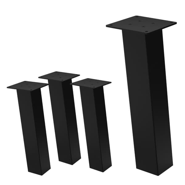 ML-Design set om 4 bordsben vinklade H:42 cm, blank svart, tillverkade av pulverlackerat stål, kantiga, profil 8x8 cm, I-form, möbelben metall 96°