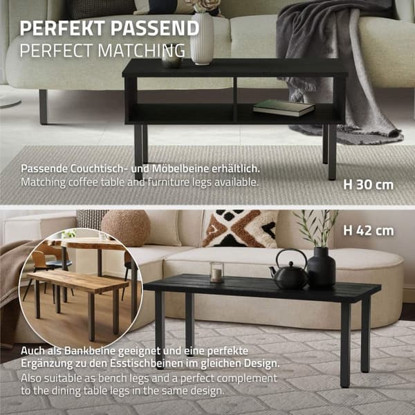 ML-Design sæt med 4 bordben I-Design 72 cm, mørkegrå, industrielt look, stål, pulverlakeret, profil 4x4 cm, højdejusterbare møbelben 1-4 cm, møbelben