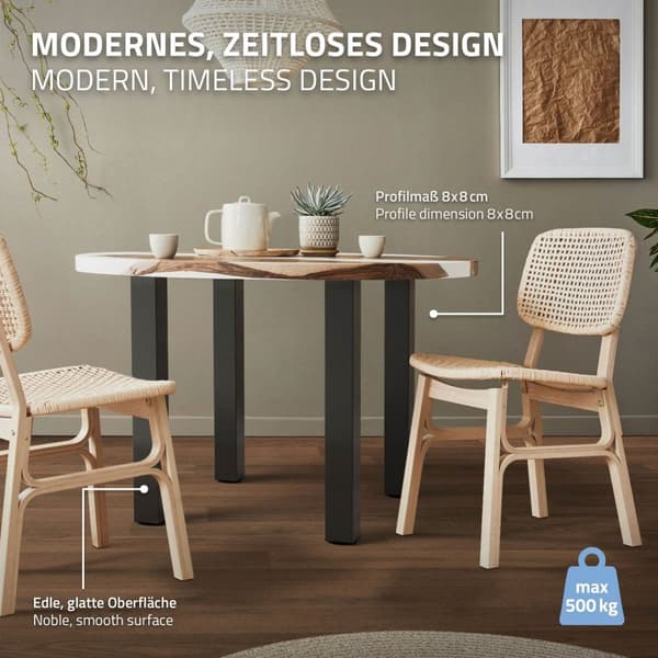 ML-Design set med 4 bordsben I-Design 72 cm, mörkgrå industri-look, pulverlackerat stål, profil 8x8 cm, höjdjusterbara möbelben 1-4 cm, möbelben för
