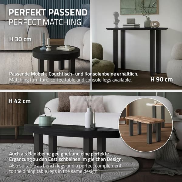 ML-Design set med 4 bordsben I-Design 72 cm, mörkgrå industri-look, pulverlackerat stål, profil 8x8 cm, höjdjusterbara möbelben 1-4 cm, möbelben för