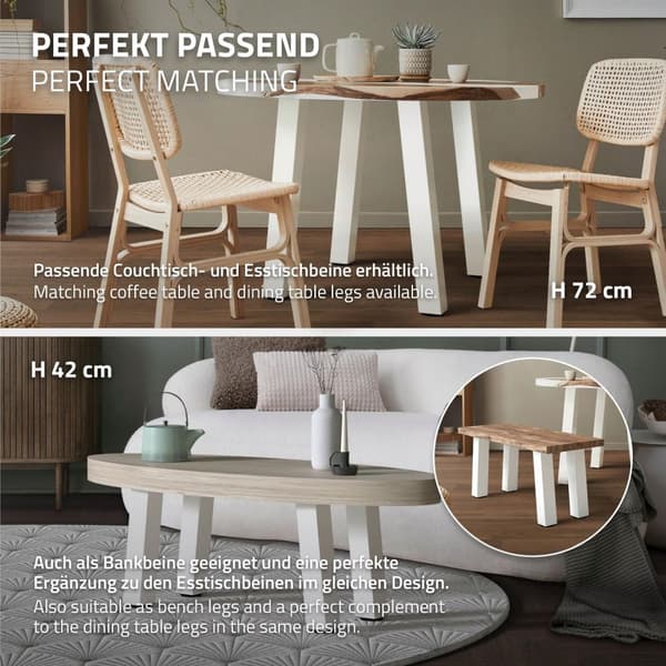ML-Design sæt med 4 bordben vinklet H:30 cm, hvid blank, fremstillet af pulverlakeret stål, vinkelformet, profil 8x8 cm, I-form, møbelben metal 96°