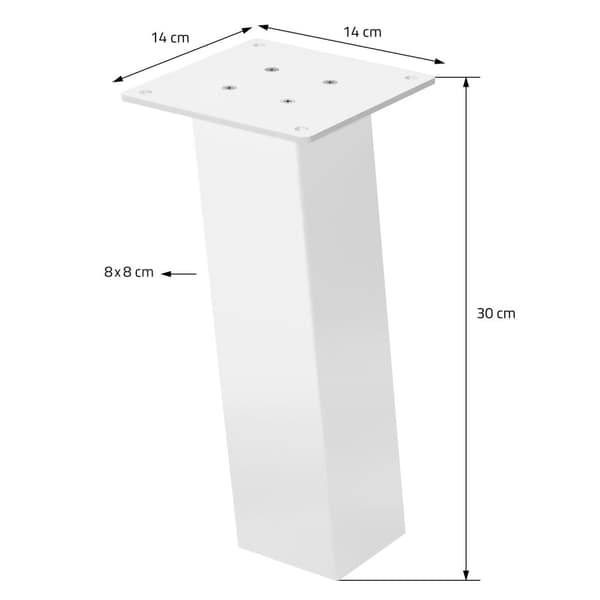 ML-Design sæt med 4 bordben vinklet H:30 cm, hvid blank, fremstillet af pulverlakeret stål, vinkelformet, profil 8x8 cm, I-form, møbelben metal 96°
