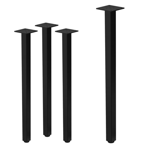 ML-Design set med 4 bordsben I-Design 72 cm, blank svart, tillverkad av pulverlackerat stål, kantig, profil 4x4 cm, höjdjusterbara möbelben 1-4 cm,