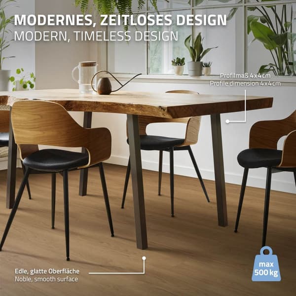 ML-Design sæt med 4 bordben vinklet 72 cm, mørkegrå, industrielt look, pulverlakeret stål, profil 4x4 cm, I-form, møbelben metal 96° hældning,
