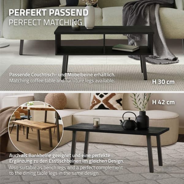 ML-Design sæt med 4 bordben vinklet 72 cm, mørkegrå, industrielt look, pulverlakeret stål, profil 4x4 cm, I-form, møbelben metal 96° hældning,