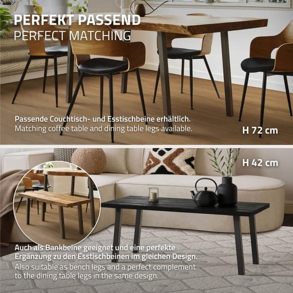 ML-Design set med 4 snedställda bordsben H30 cm, mörkgrå look industriellt tillverkad av pulverlackerat stål, profil 4x4cm, I-form, möbelben metall