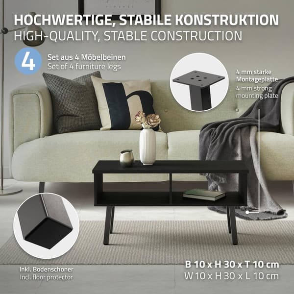 ML-Design set med 4 snedställda bordsben H30 cm, mörkgrå look industriellt tillverkad av pulverlackerat stål, profil 4x4cm, I-form, möbelben metall
