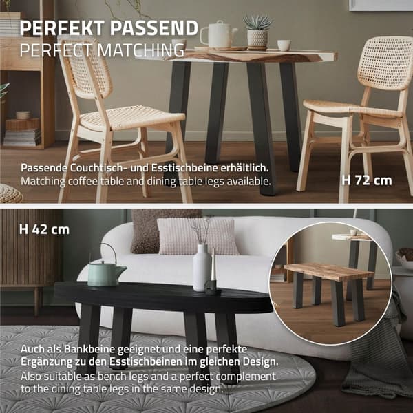 ML-Design sæt med 4 bordben vinklet H:30 cm, mørkegrå, industrielt look, pulverlakeret stål, profil 8x8 cm, I-form, møbelben metal 96° hældning,