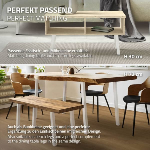 ML-Design 4 pöydänjalan setti kulmikas H:42 cm, valkoinen kiiltävä, jauhemaalattua terästä, kulmikas, profiili 4x4 cm, I-muoto, kalustejalat metallia