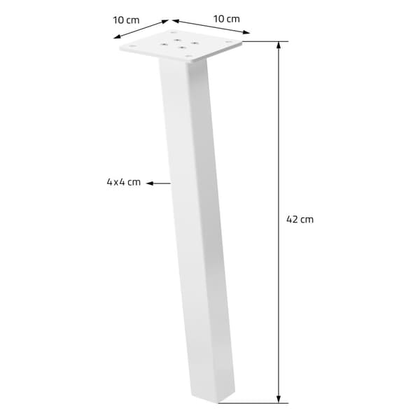 ML-Design 4 pöydänjalan setti kulmikas H:42 cm, valkoinen kiiltävä, jauhemaalattua terästä, kulmikas, profiili 4x4 cm, I-muoto, kalustejalat metallia