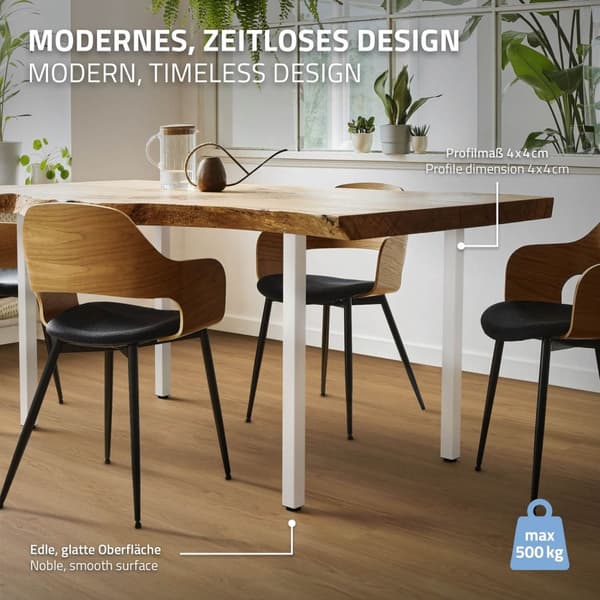 ML-Design set med 4 bordsben I-Design 72 cm, högblank vit, av pulverlackerat stål, kantiga, profil 4x4 cm, höjdjusterbara möbelben 1-4 cm, möbelben
