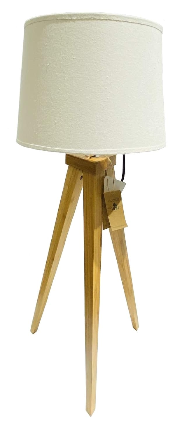 Lampa bord trä Vit skärm 49 cm