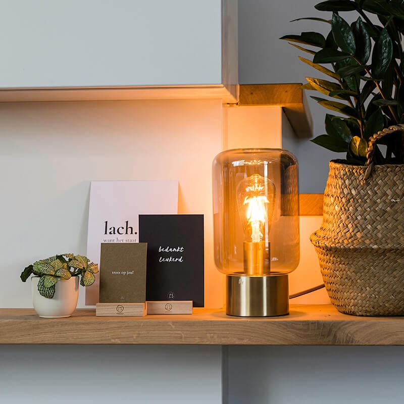 Design mässing med bordslampa för rökglas - Bliss Cute