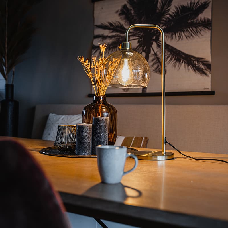 Modern bordslampa mässing med rökglas - Maly